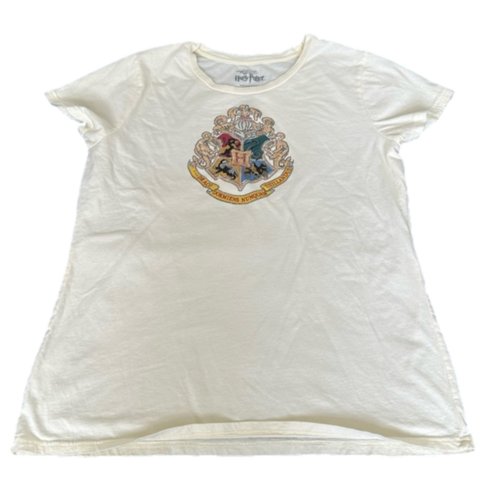 Universal Studios Harry Potter Hogwarts Rhinestone Crest Womens XL T-Shirt Ivory